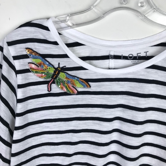 LOFT Striped Butterfly Sequin Tee Shirt #2096 - Picture 2 of 7